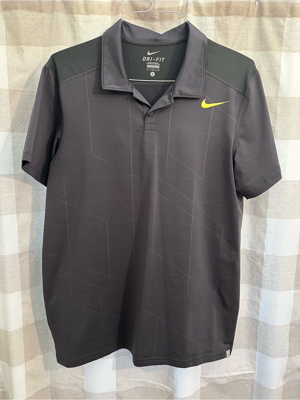 Nike Men's Dark Gray Polo with Yellow Swoosh